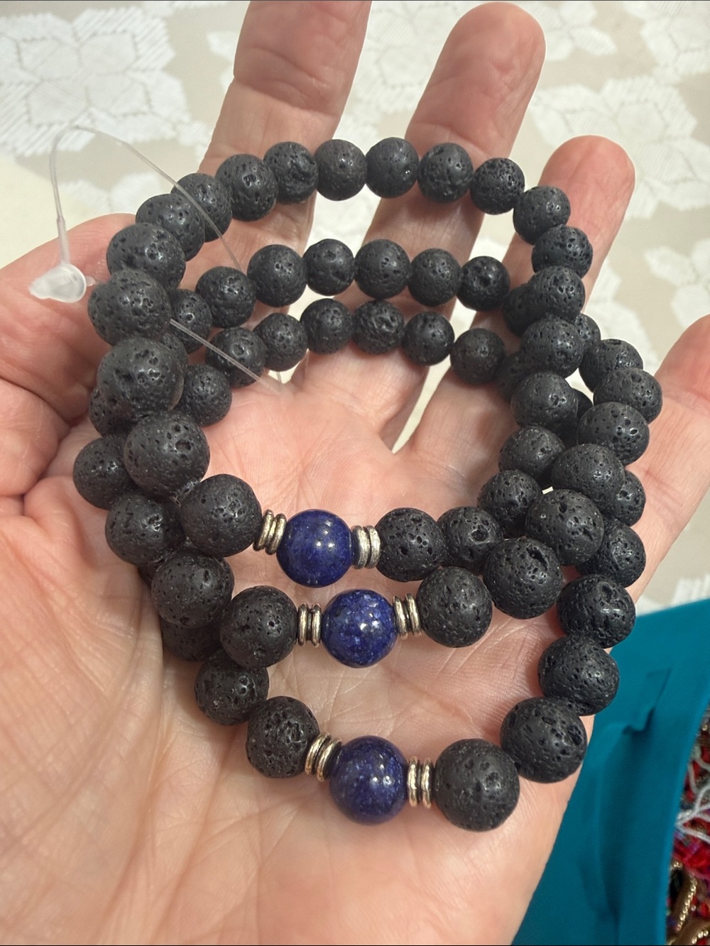 Lava Stone & Blue healing stones Stretch Bracelets set